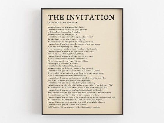 The Invitation Poem Oriah Mountain Dreamer Love Print Literary Wall Art Vintage Courage Decor Friend Gift