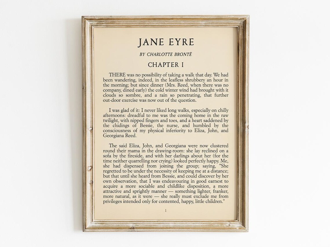 Jane Eyre First Page Chapter 1, Literature Art Print