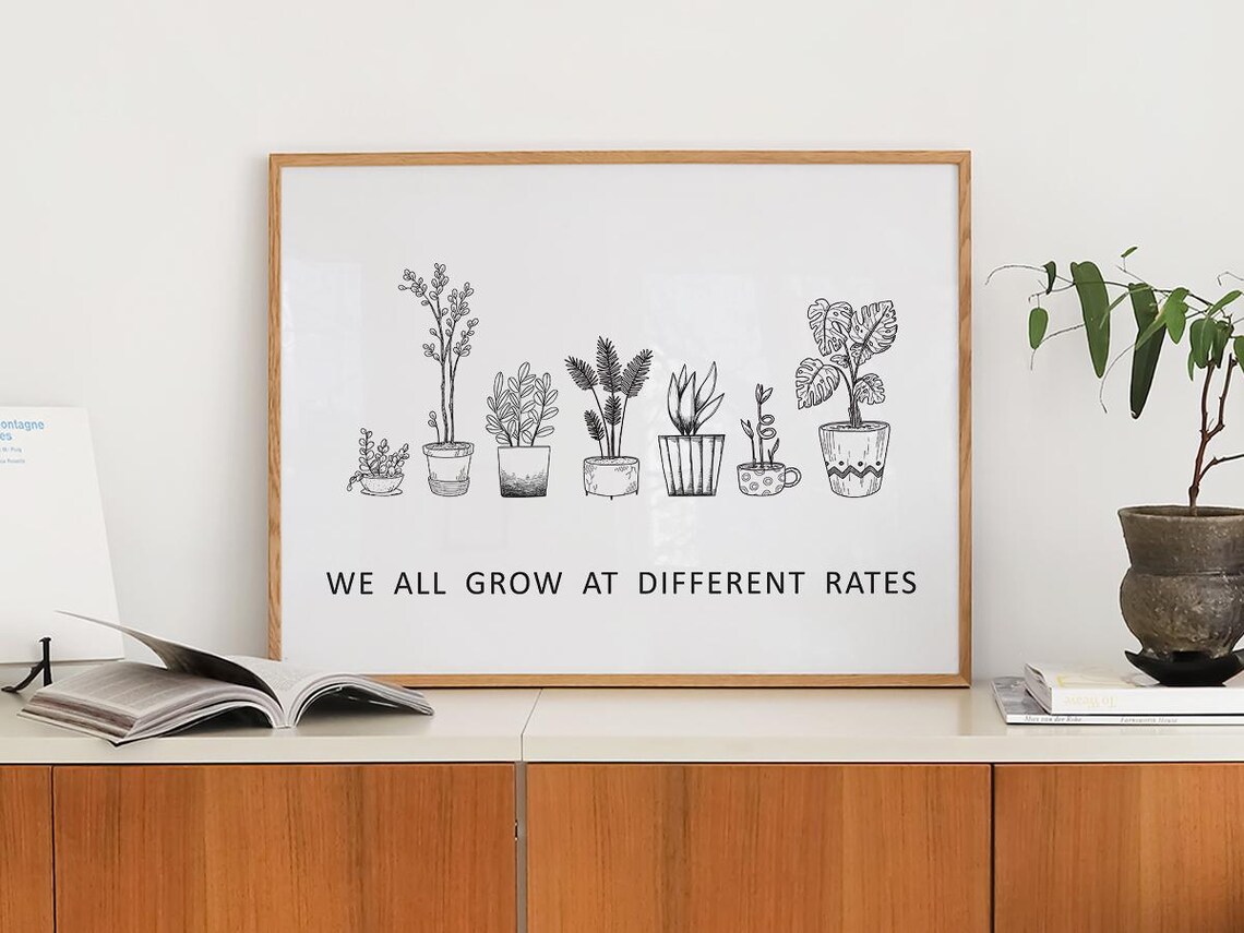 We All Grow At Different Rates Potted Plants Sketch Art Poster - Image 2