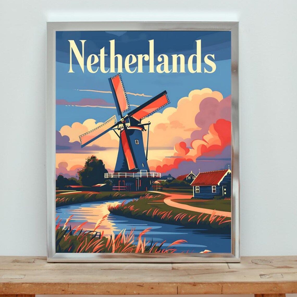 Netherlands Windmill Vintage Travel Poster