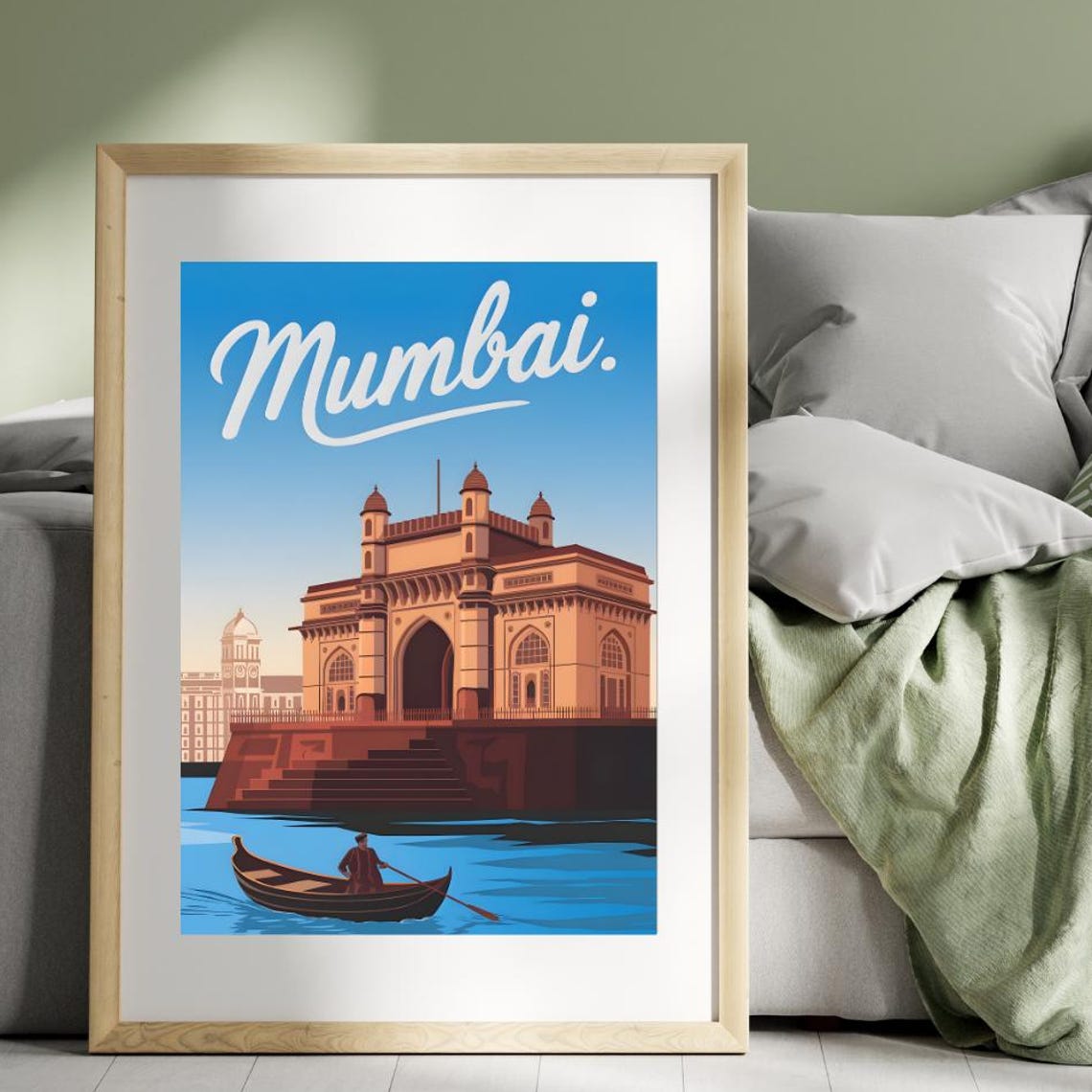 Mumbai India Gateway Of India Vintage Travel Poster With Harbor Boat