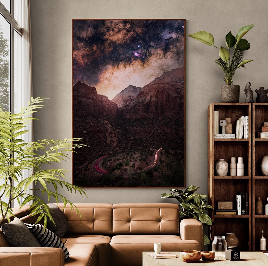 Milky Way Galaxy over Desert Canyon Night Sky Photography Poster