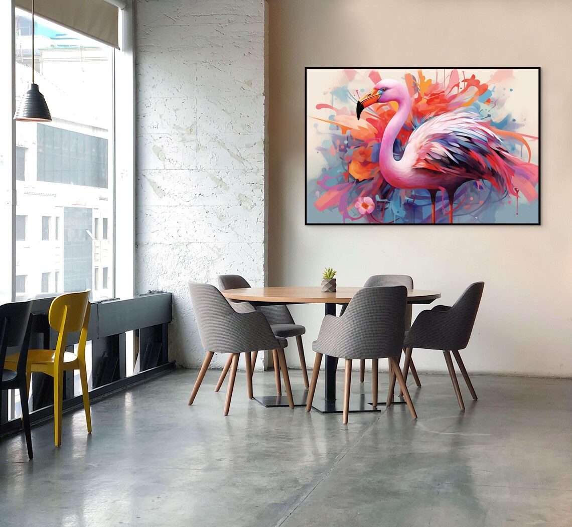Colorful Abstract Flamingo Tropical Bird Painting Style Poster - Image 3