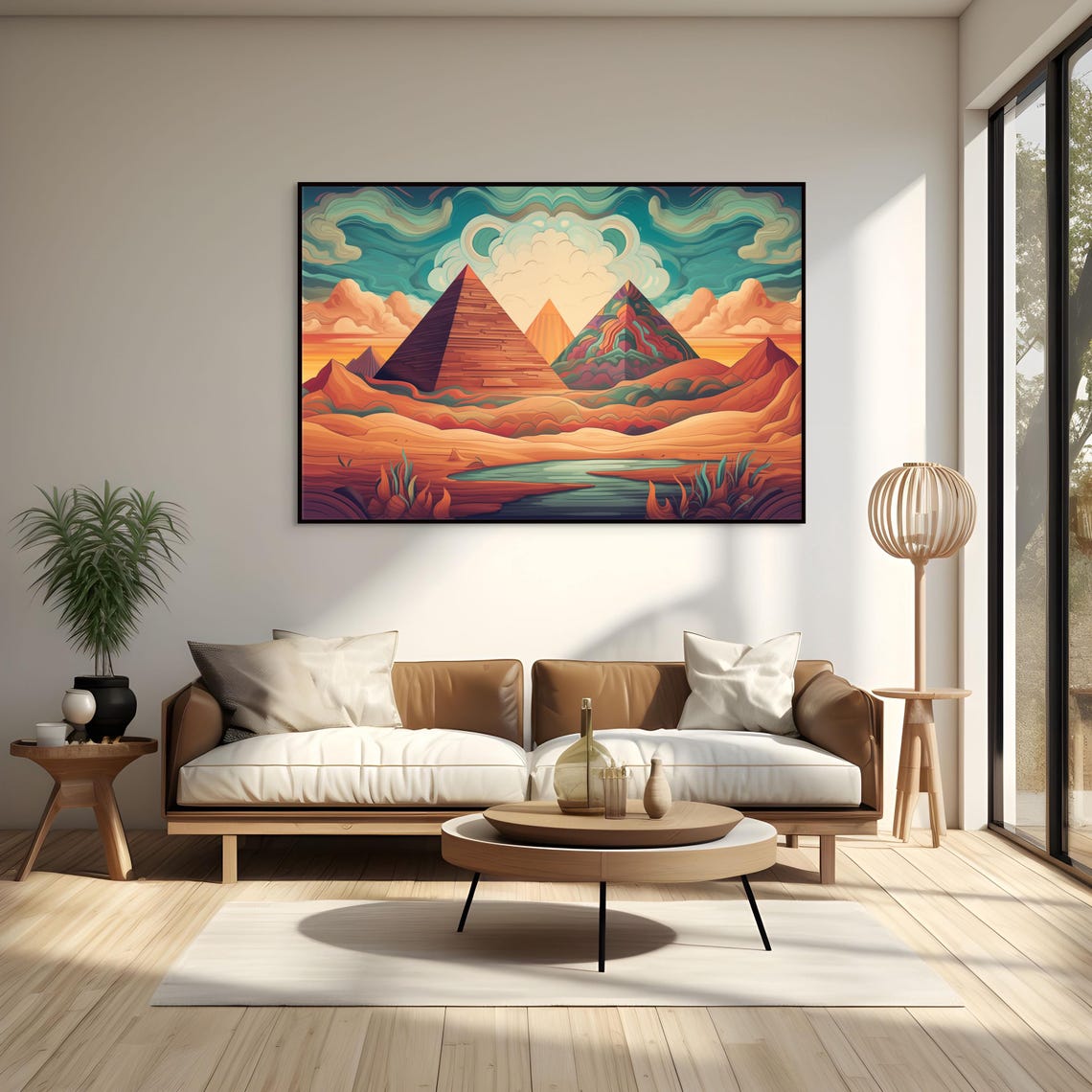 Egyptian Pyramids Surreal Sunset Wall Art Vibrant Desert Landscape Boho Decor - Image 4