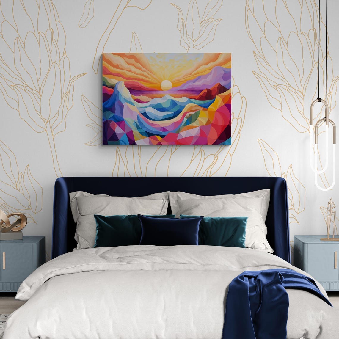 Abstract Geometric Mountain Sunset Landscape Poster in Vibrant Color - Image 5