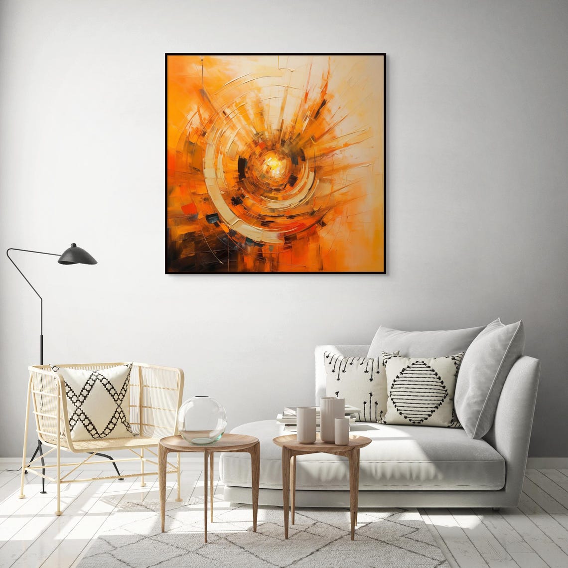 Fiery Orange Sunburst Swirl Abstract Art Poster for Bold Modern Decor - Image 2