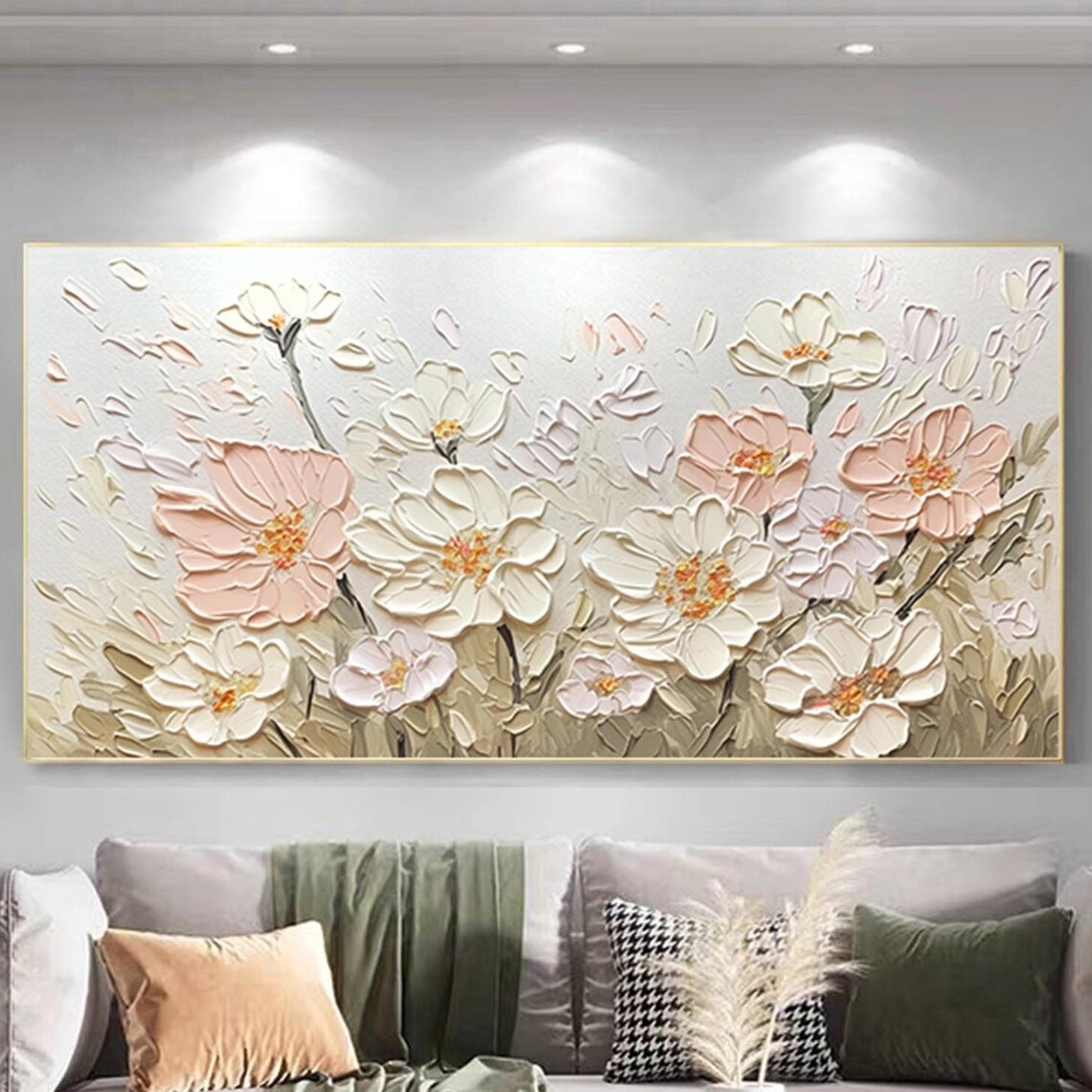 White Blush Anemone Flower 3D Textured Floral Meadow Painting Poster