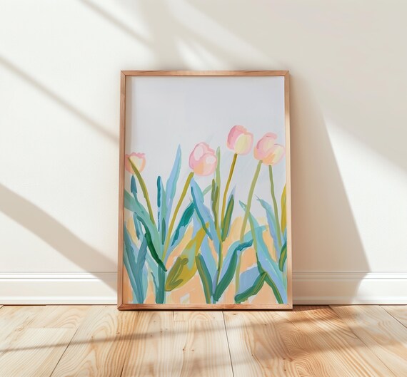 Pastel Pink Tulips Watercolor Floral Art Minimalist Wall Print