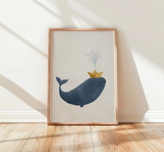 Whale Nursery Art Print Nautical Wall Decor Kids Playroom Baby Boy Room Ocean 66