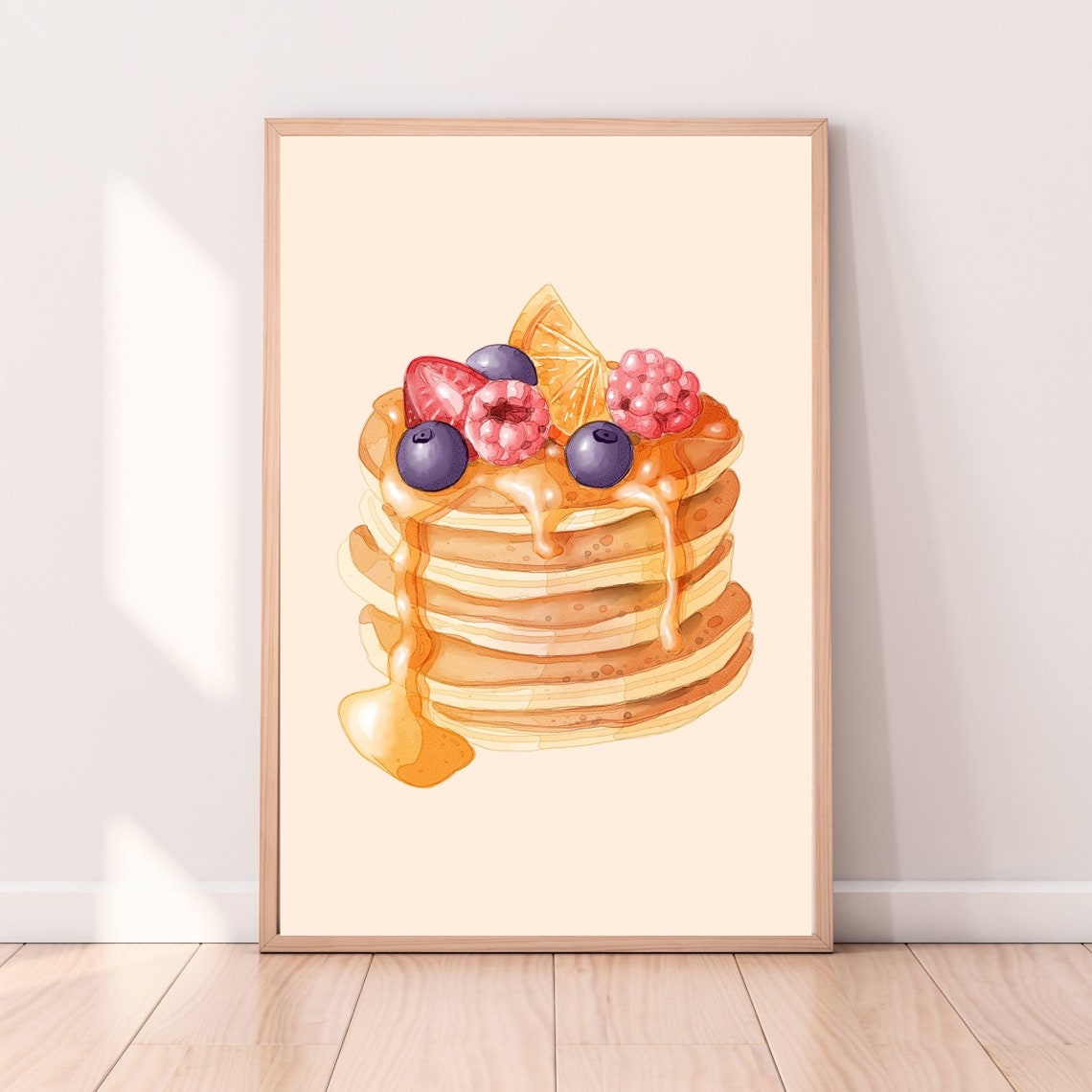 Fluffy Pancake Stack With Fresh Berries And Golden Syrup Poster