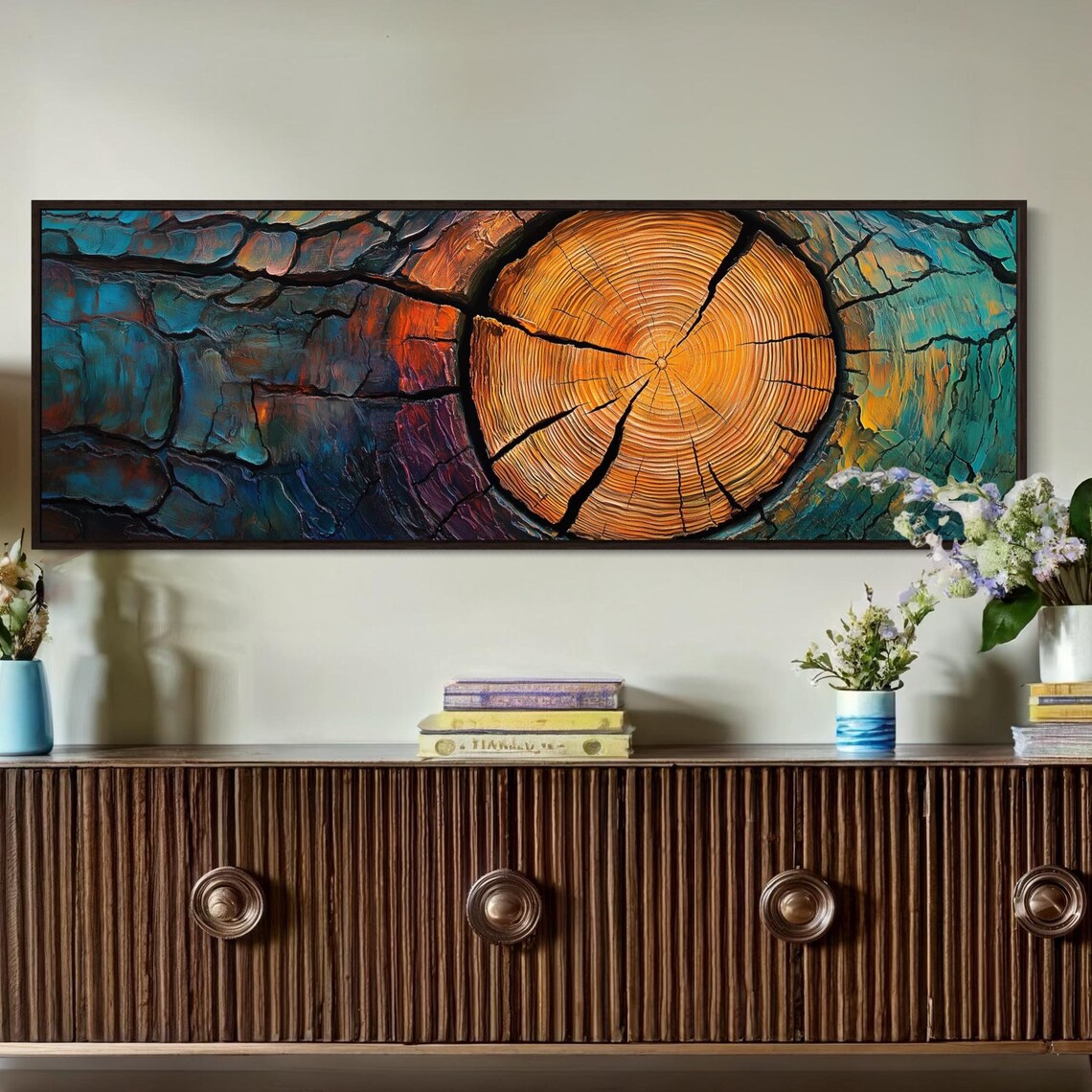 Tree Trunk Wall Art Abstract Nature Inspired Wood Grain And Tree Ring Print For Above Couch Decor And Rustic Earthy Accent