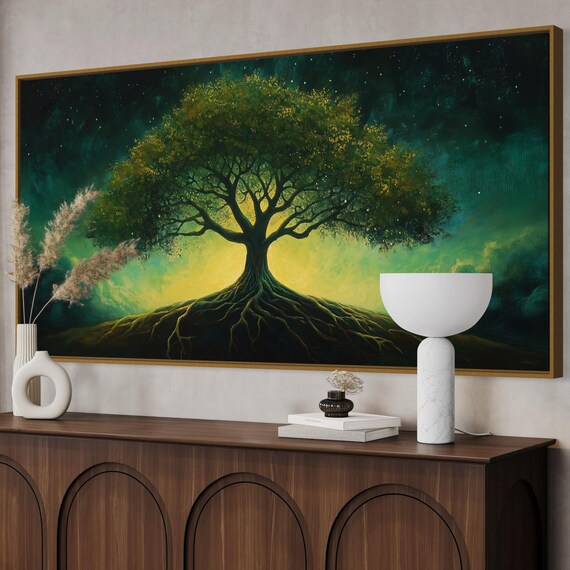 Mystical Tree Of Life Wall Art Celestial Print With Roots And Night Sky Perfect Spiritual Decor For Modern Nature Inspired Spaces