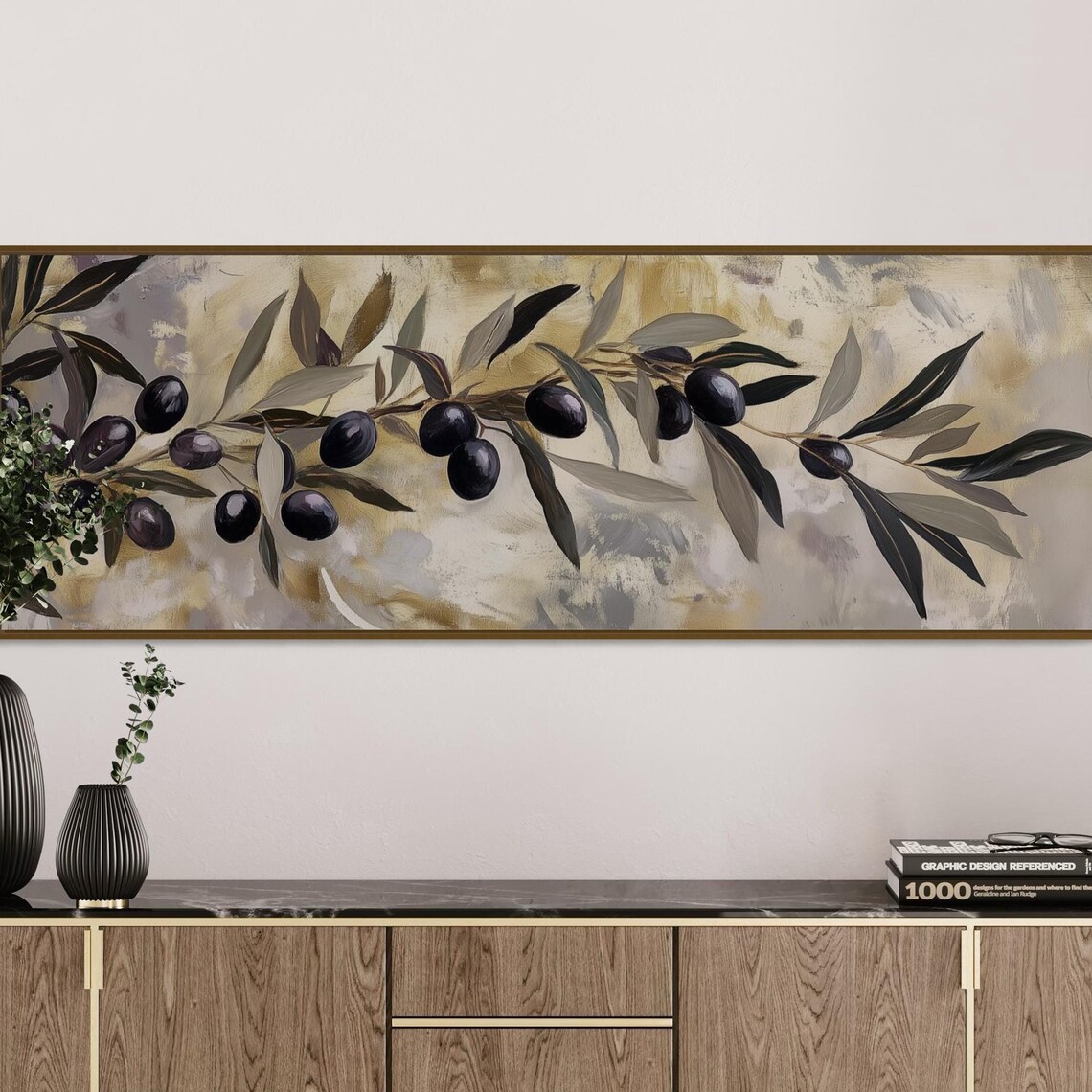Golden Olive Branch Art Print, Rustic Mediterranean