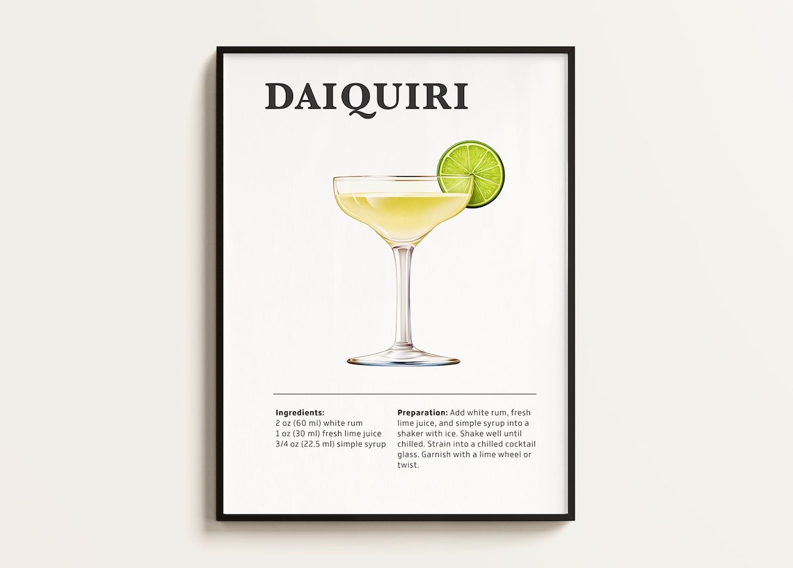 Classic Daiquiri Cocktail Recipe with Lime Coupe Glass Poster