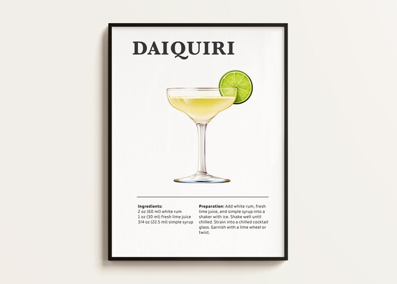 Classic Daiquiri Cocktail Recipe with Lime Coupe Glass Poster