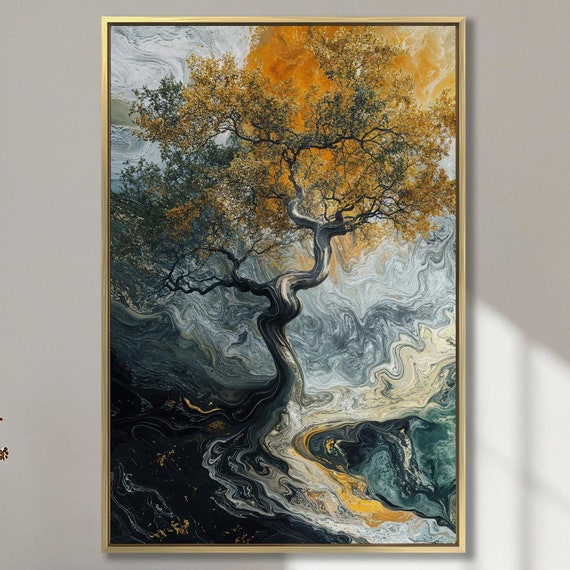 Abstract Tree Wall Art Nature Inspired Painting Print Modern Wall Decor Contemporary Artwork Fluid Swirls Poster Ready To Hang Gift