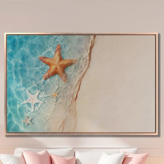 Starfish In Clear Sea Water Art Print Sand Beach Wall Art Seascape Wall Decor Summer Poster