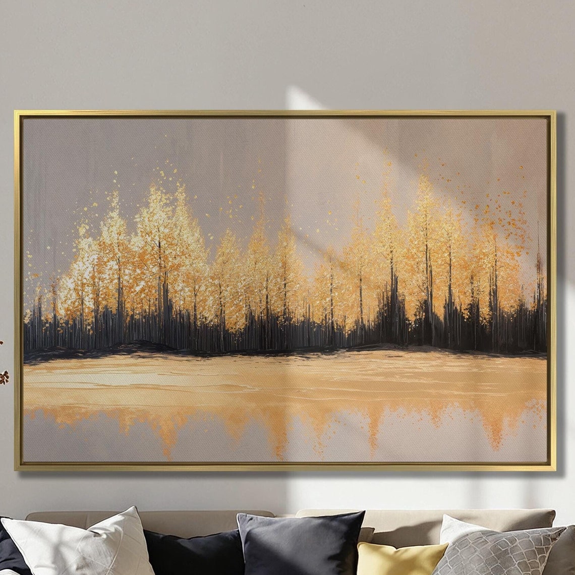 Shimmering Golden Forest Trees Reflected In A Calm Lake Poster