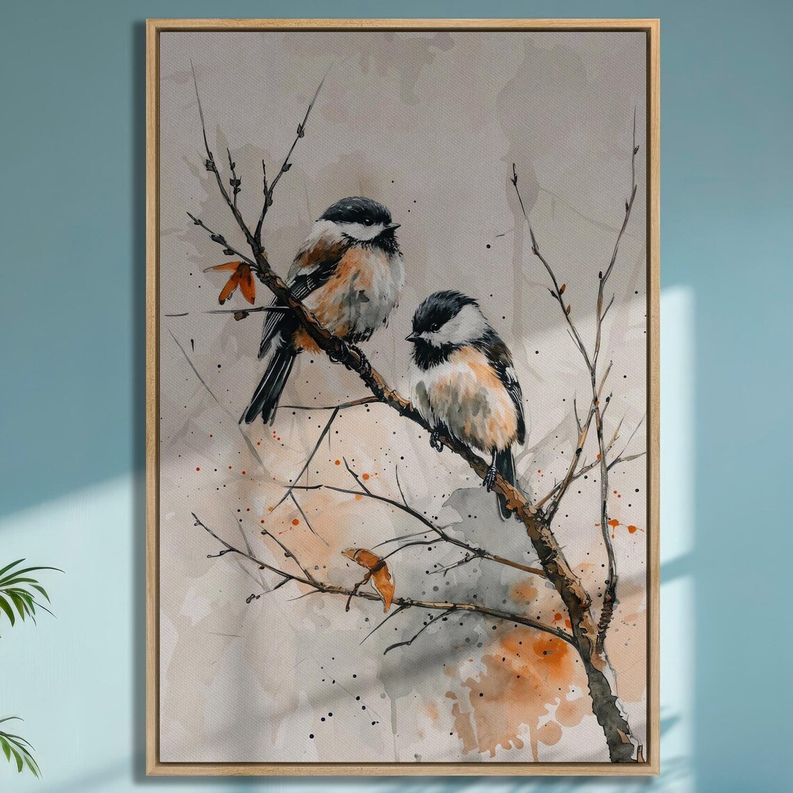 Chickadees Watercolor Art Print, Bird Wall Decor