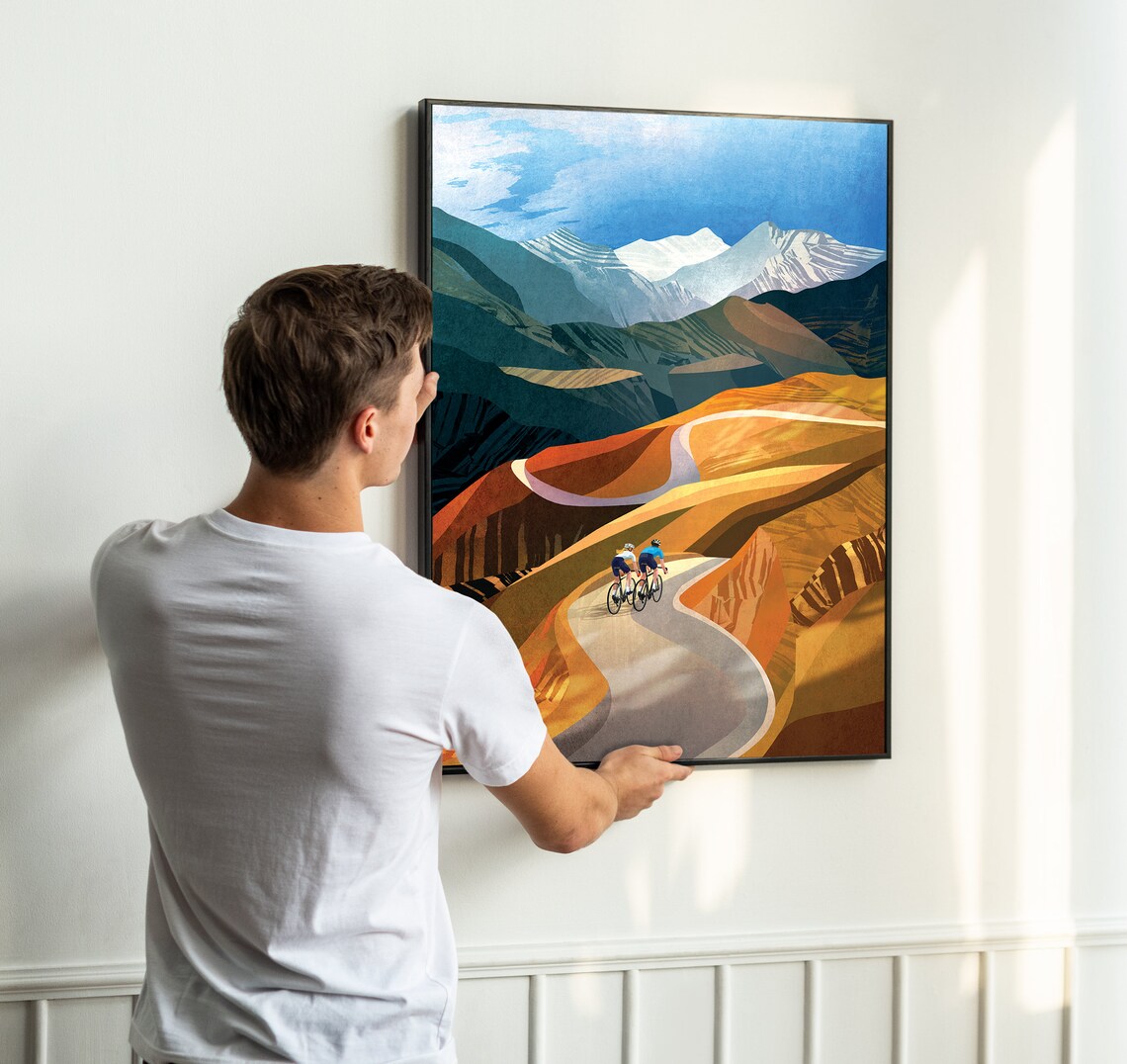 Couple Cycling In The Mountains Travel Poster - Image 3