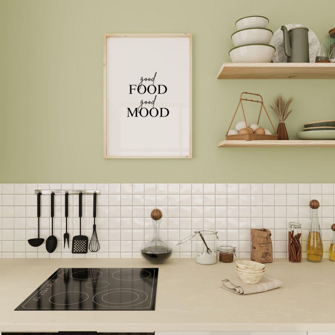 Good Food Good Mood Layered Script Serif Kitchen Quote Poster - Image 3