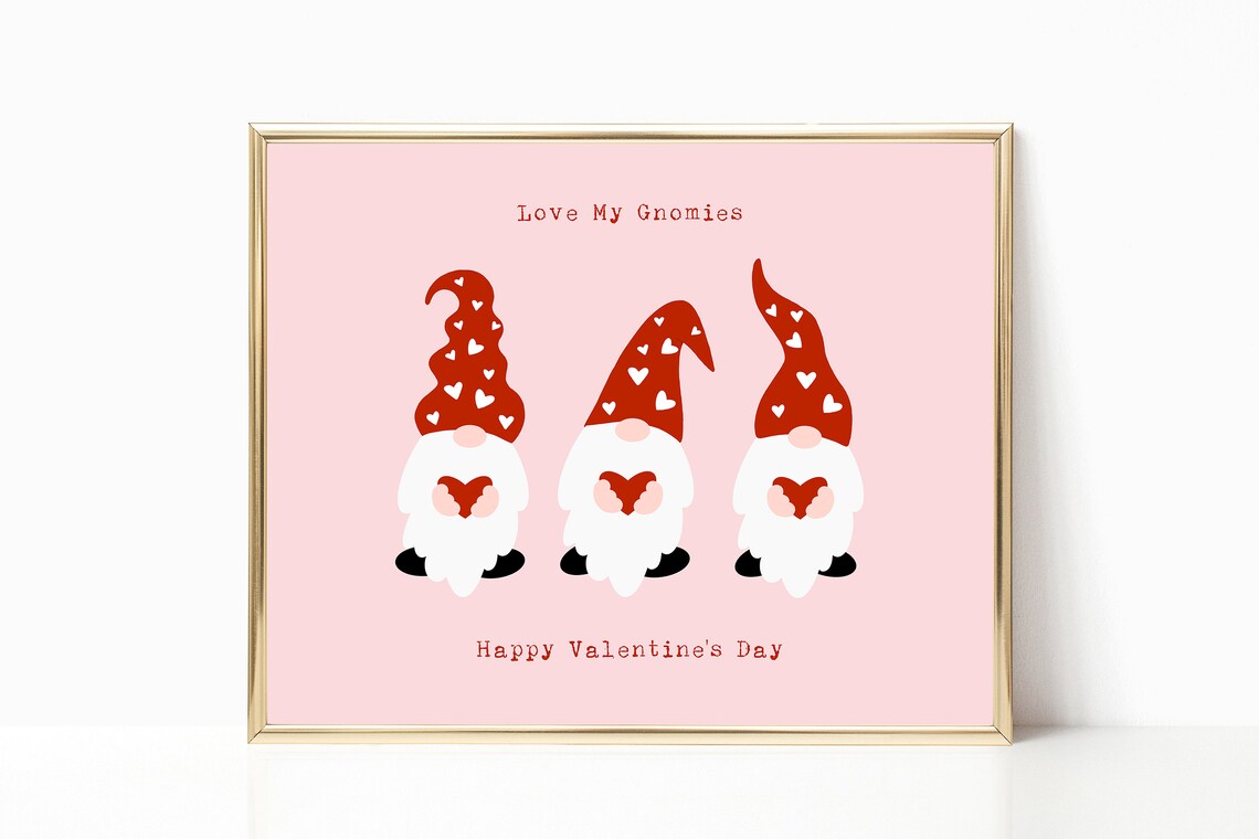 Love My Gnomies Happy Valentines Day Cute Gnome Wall Art Print
