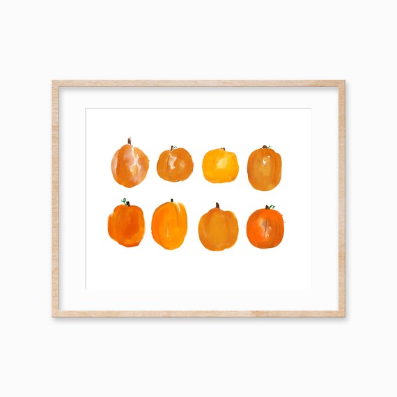 Orange Watercolor Pumpkins Two Rows Fall Decor Minimalist Poster