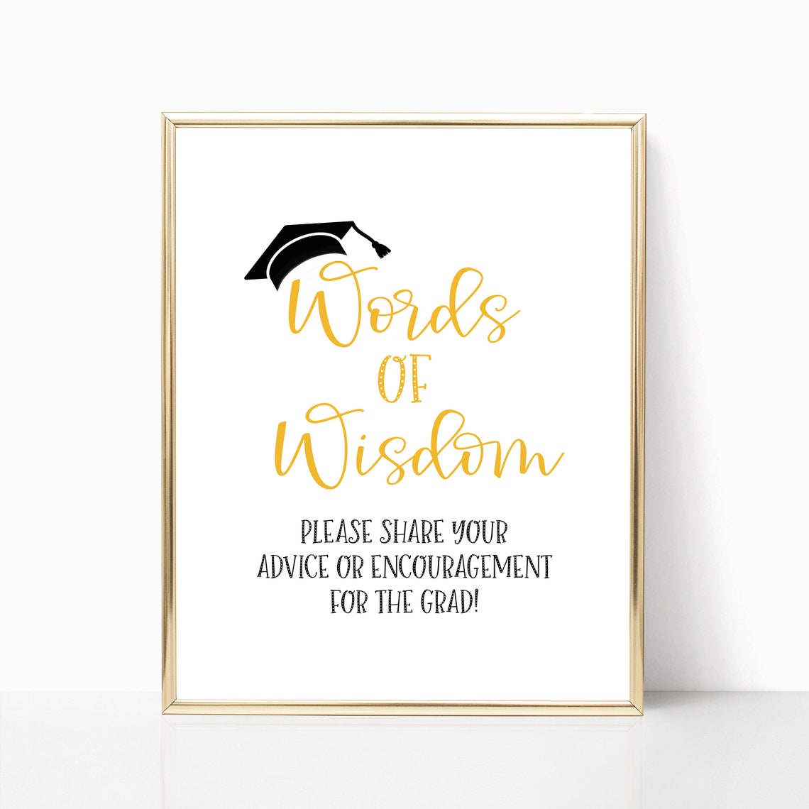 Words of Wisdom Graduation Party Sign Gold Script Typography Poster