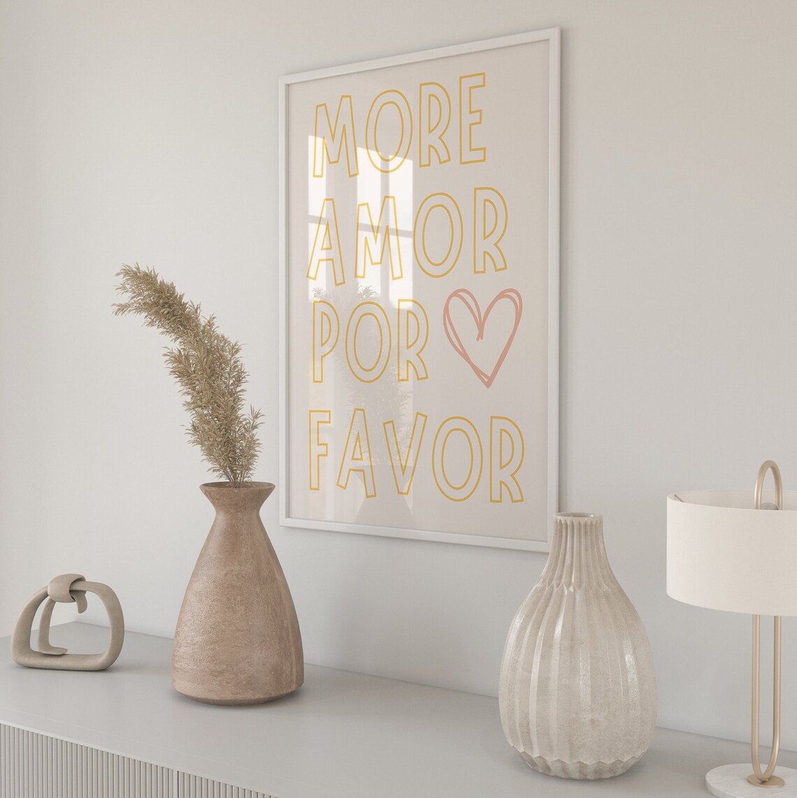 More Amor Por Favor Yellow Typography Pink Heart Love Poster