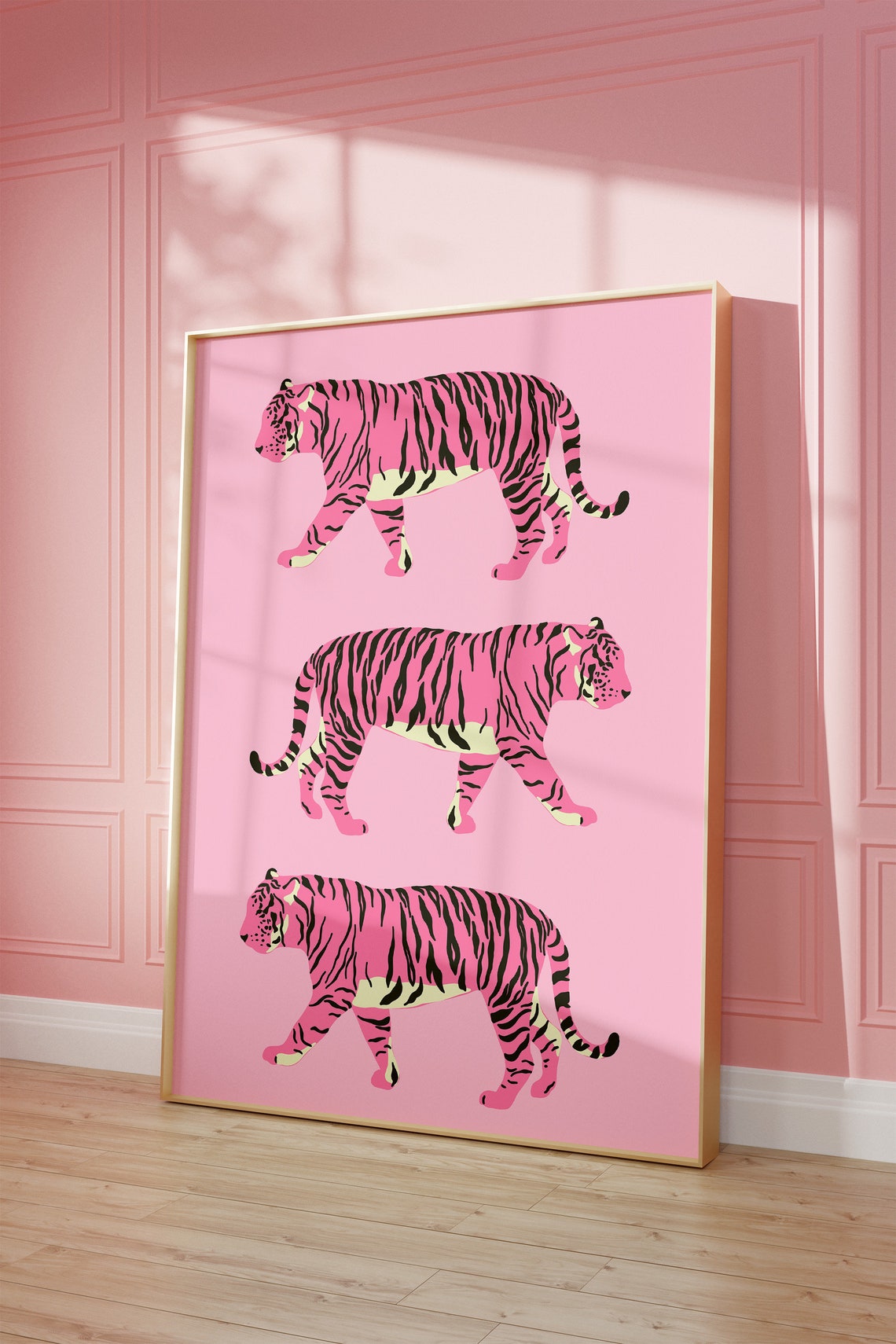 Preppy Pink Tiger Trio Bold Pop Art Animal Illustration Poster - Image 3