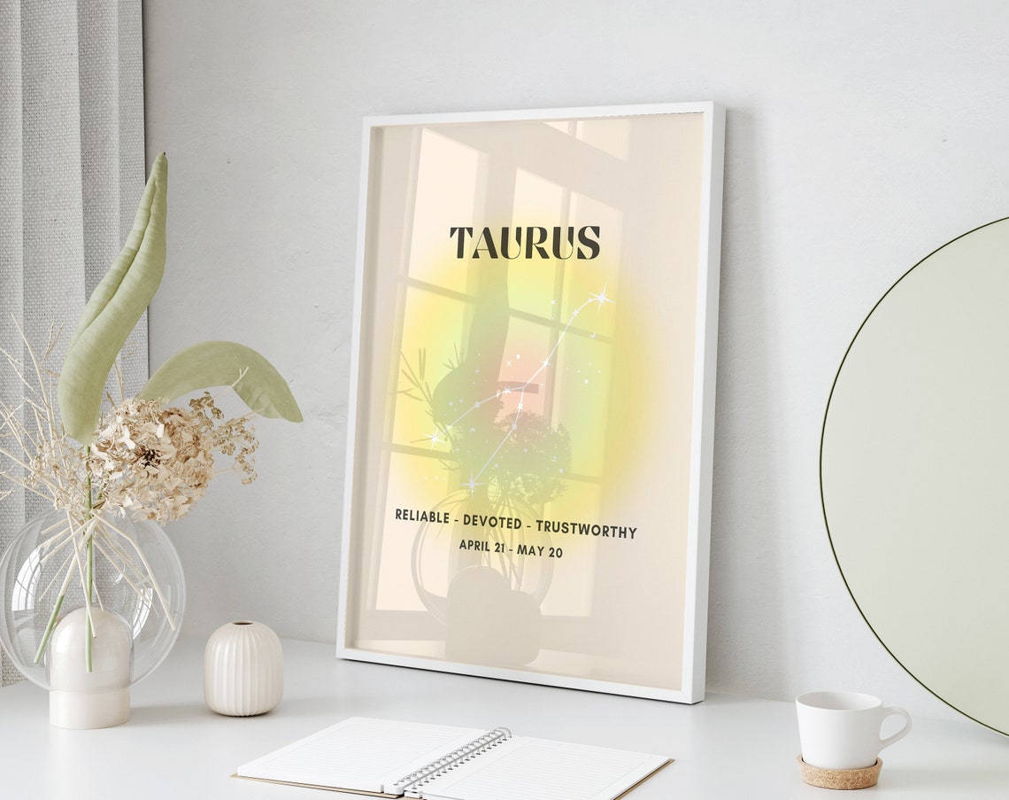 Taurus Zodiac Reliable Yellow Aura Constellation Star Sign Poster - Image 2