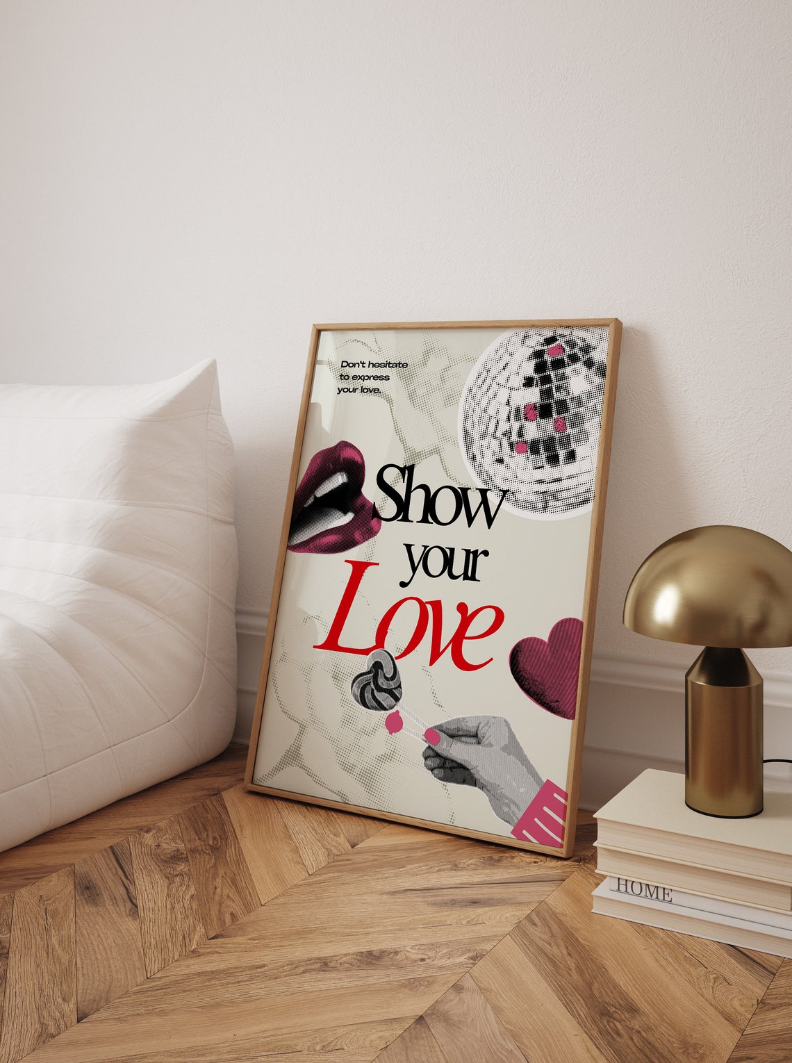Show Your Love Retro Collage Disco Ball Heart Romantic Poster - Image 2