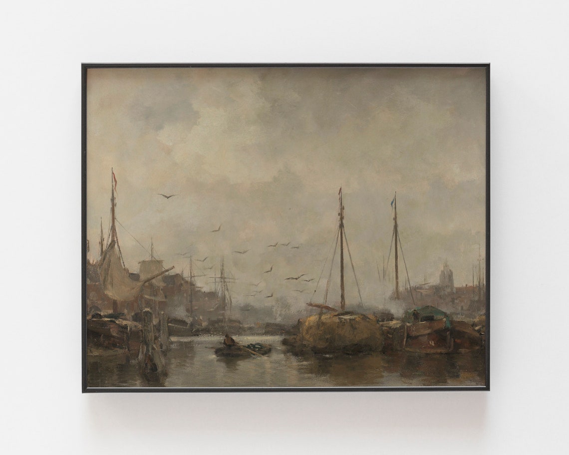 Nautical Art Coastal Decor Vintage Art Boat Painting Seascape Painting Coast Art Antique Print Sea Art Ocean Painting Art