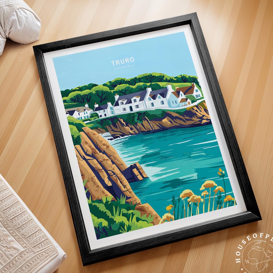 Truro Cornwall Seaside Cliff Village Turquoise Water Travel Poster