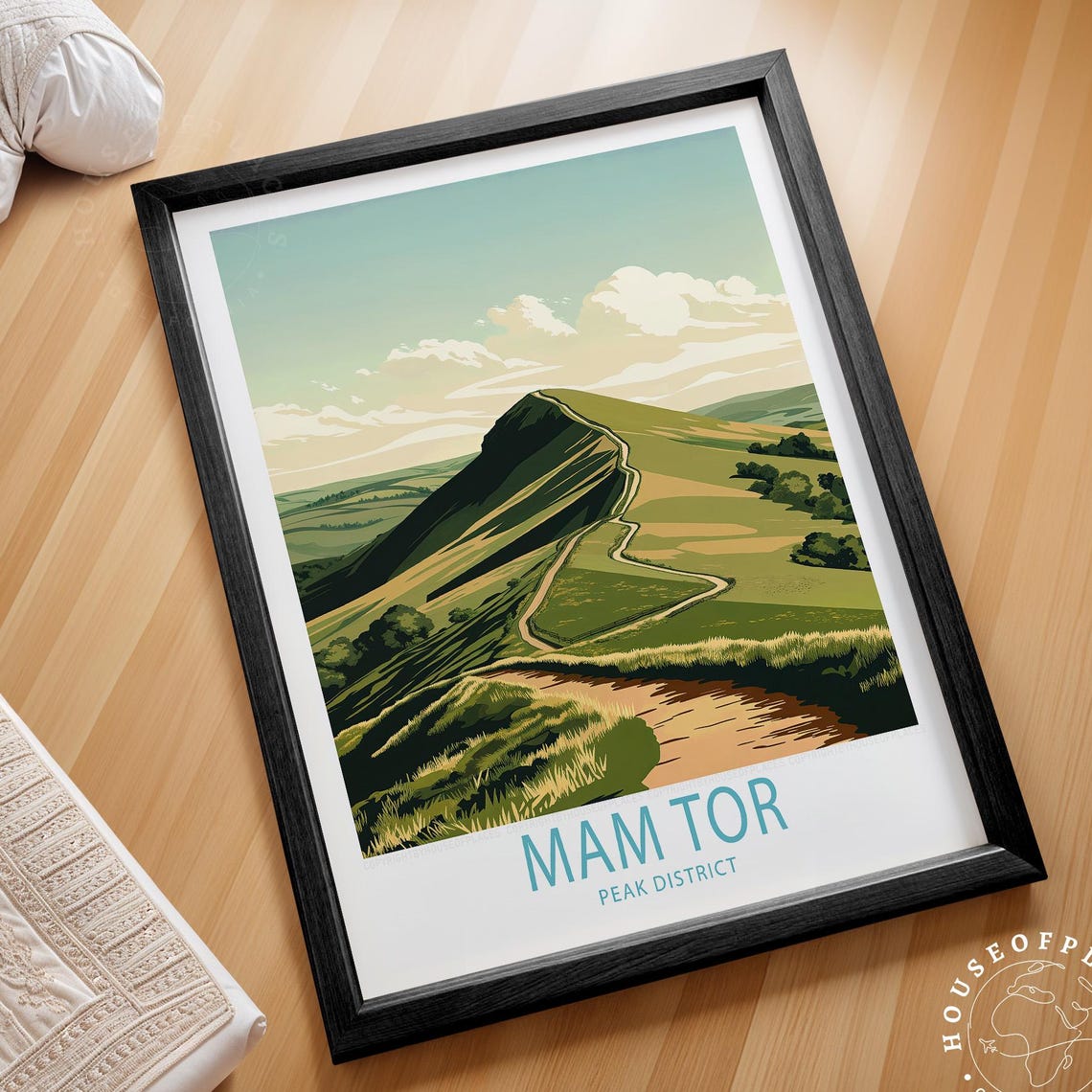Mam Tor Peak District Rolling Hills Walking Trail Travel Poster