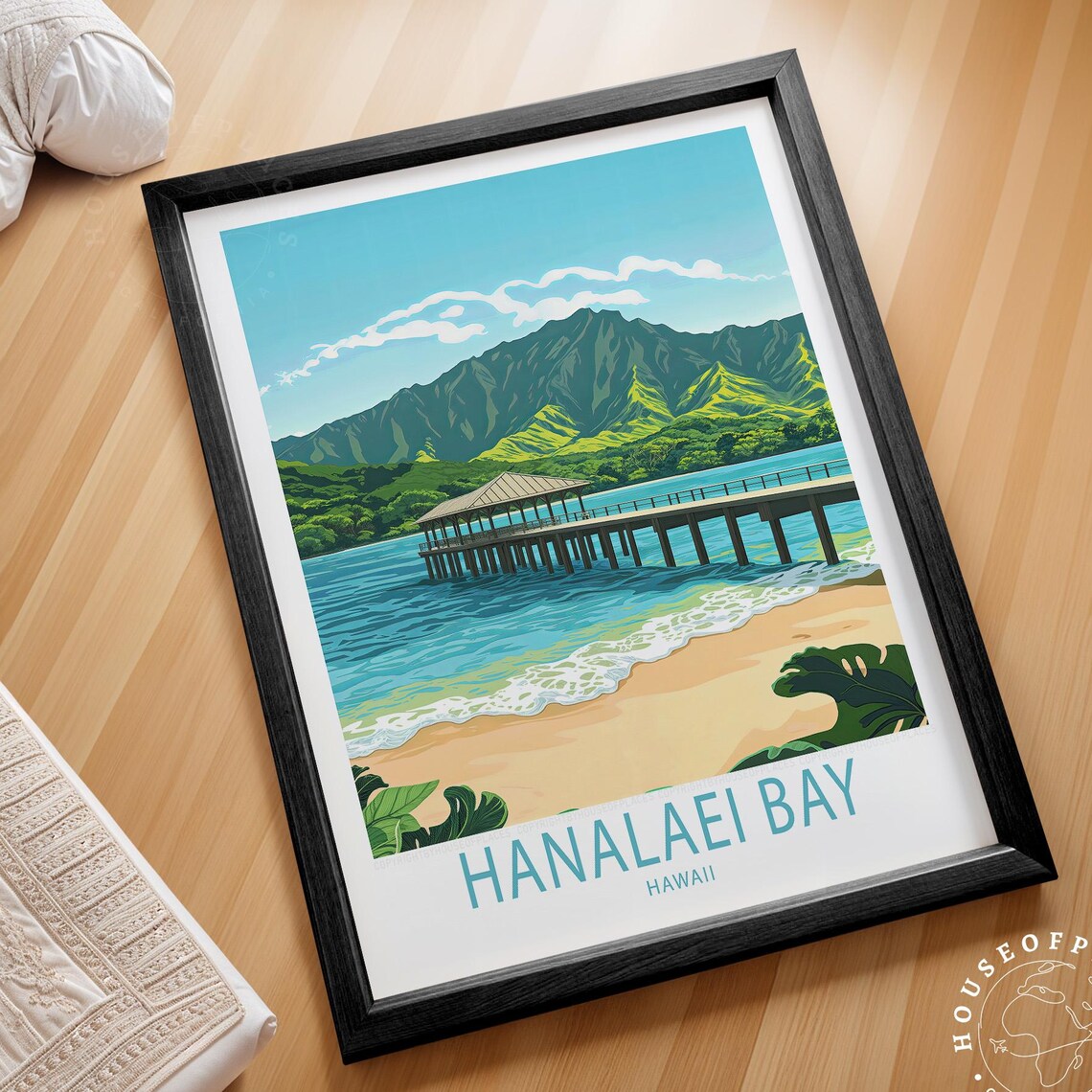Hanalei Bay Hawaii Travel Poster, Personalised Gift