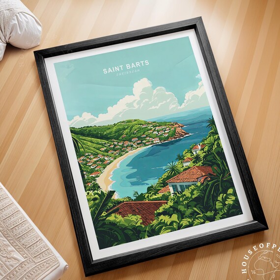 Saint Barts Caribbean Minimalist Tropical Coastline Travel Poster
