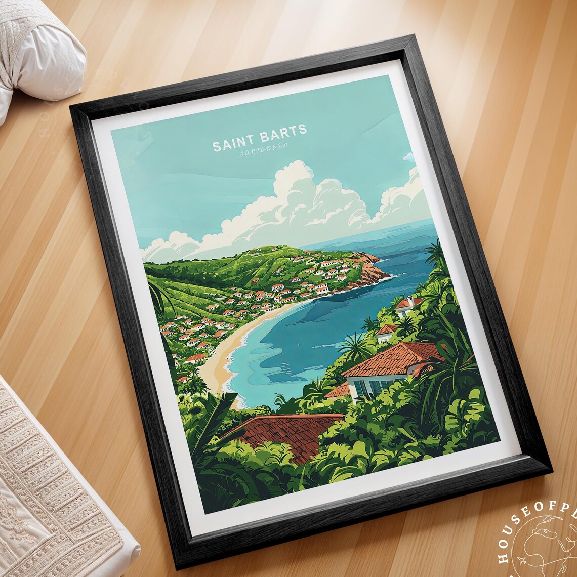 Saint Barts Caribbean Minimalist Tropical Coastline Travel Poster