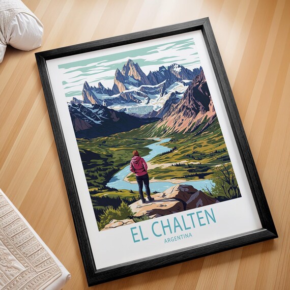 El Chalten Argentina Patagonia Mountain Hiker Travel Poster Scene