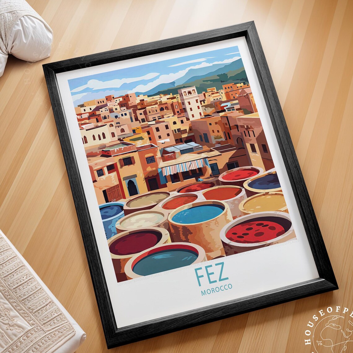Fez Morocco Colorful Historic Tannery Dye Vats Medina Travel Poster