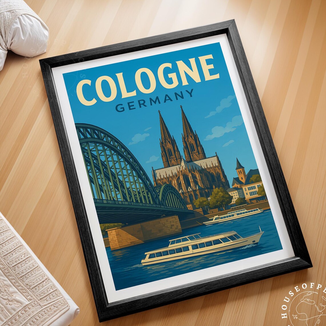 Cologne Germany Cathedral Rhine River Bridge Vintage Travel Poster