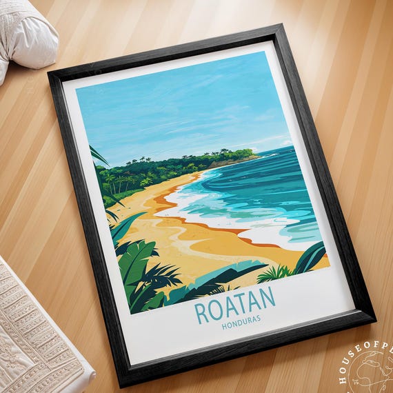 Roatan Island Travel Poster Honduras Print Wall Art Custom Personalised Gifts