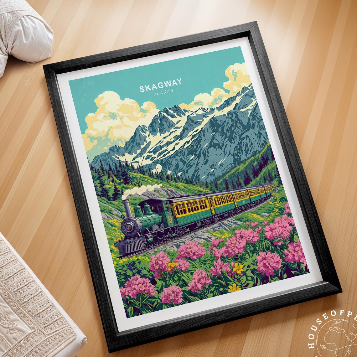 Skagway Alaska Mountain Railway Steam Locomotive Bloom Poster