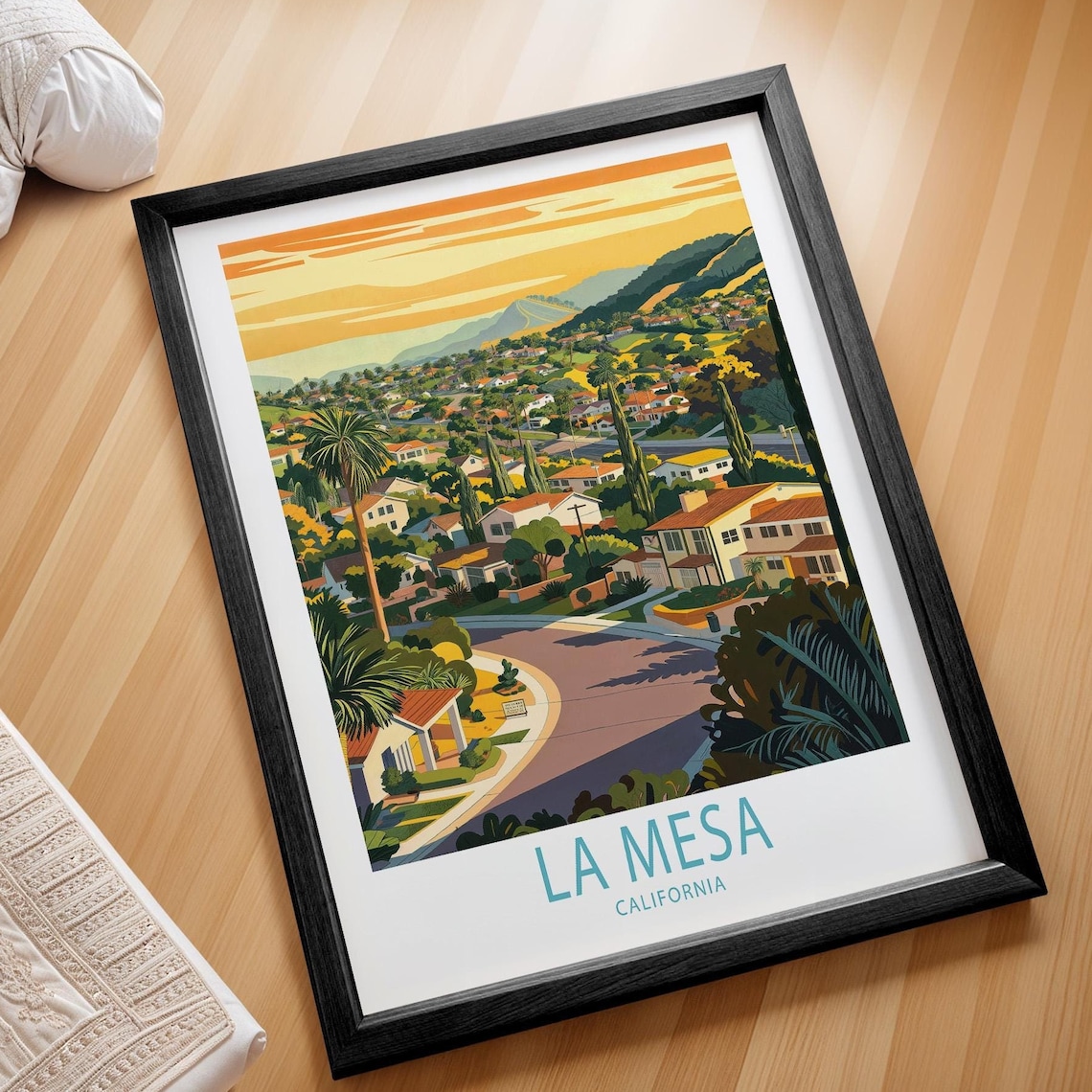 La Mesa California Hillside Neighborhood Sunset Vintage Travel Poster