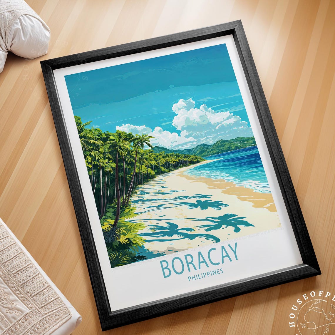Boracay Philippines Palm Tree Beach Tropical Vintage Travel Poster
