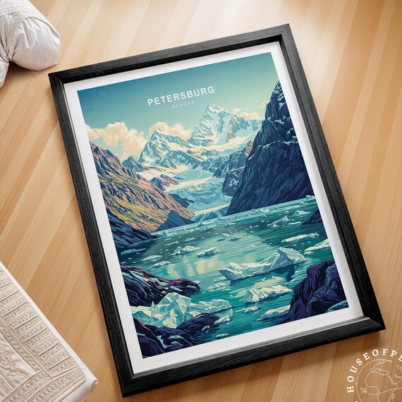 Petersburg Alaska Glacial Lake Icebergs Mountain Travel Poster