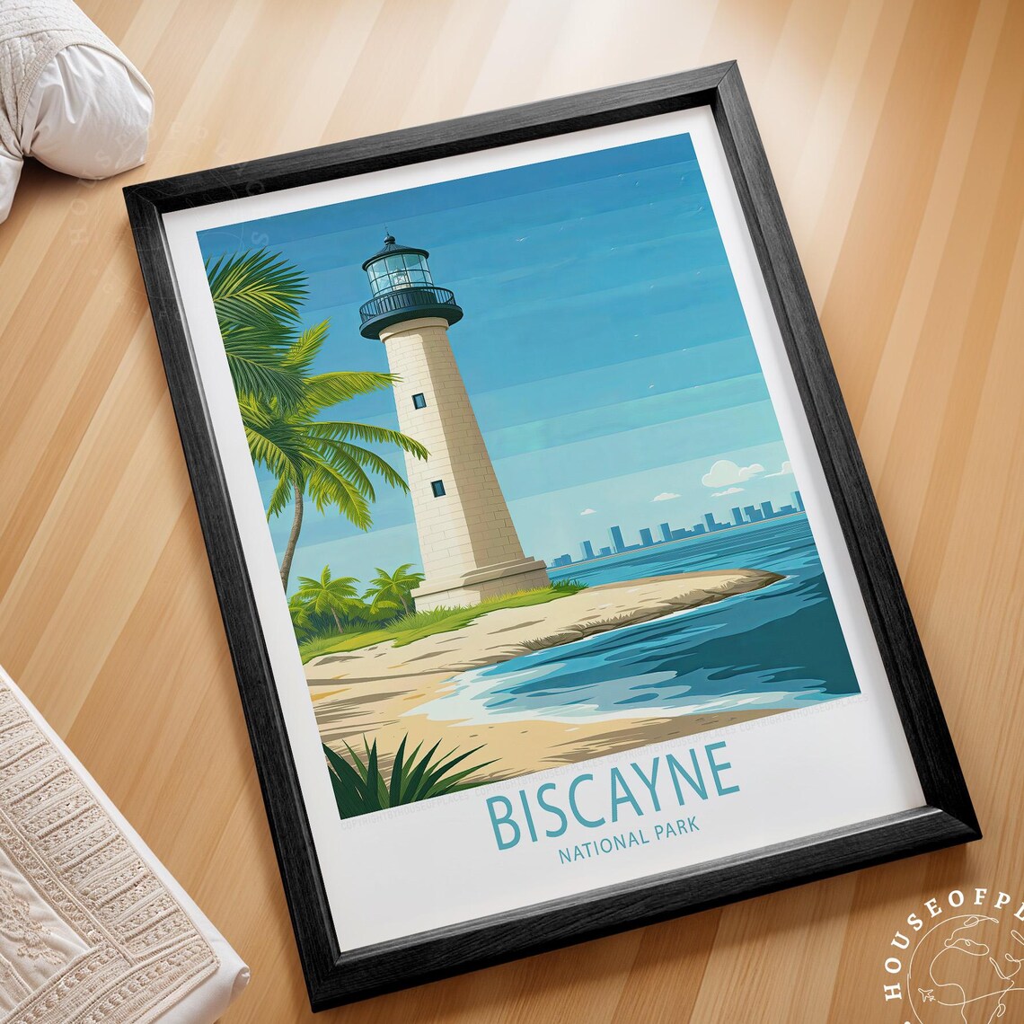 Biscayne National Park Lighthouse Miami Skyline Coastal Art Poster
