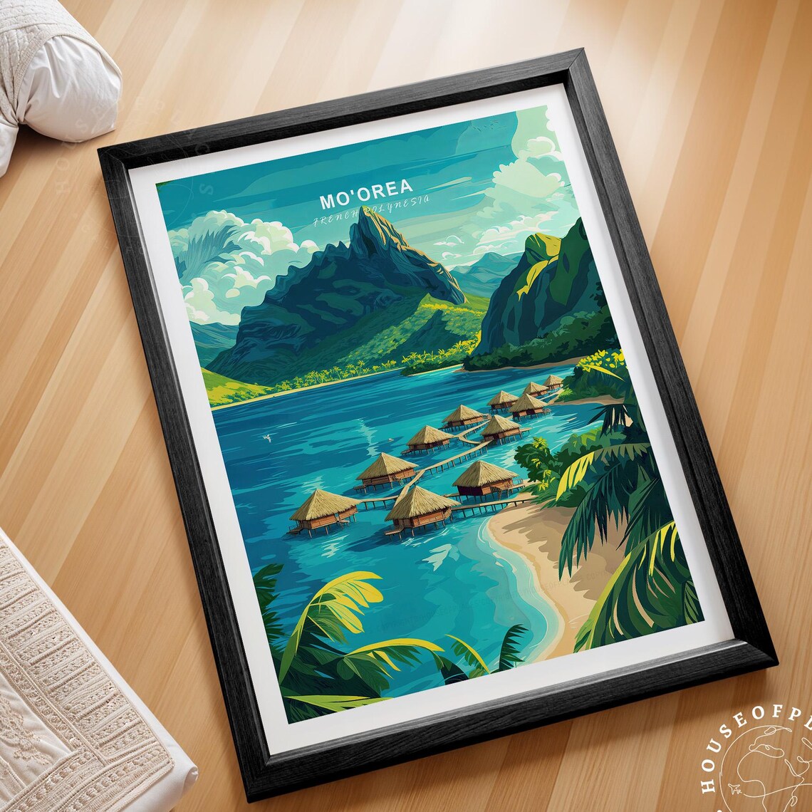 Moorea French Travel Poster, Minimalist Cityscape