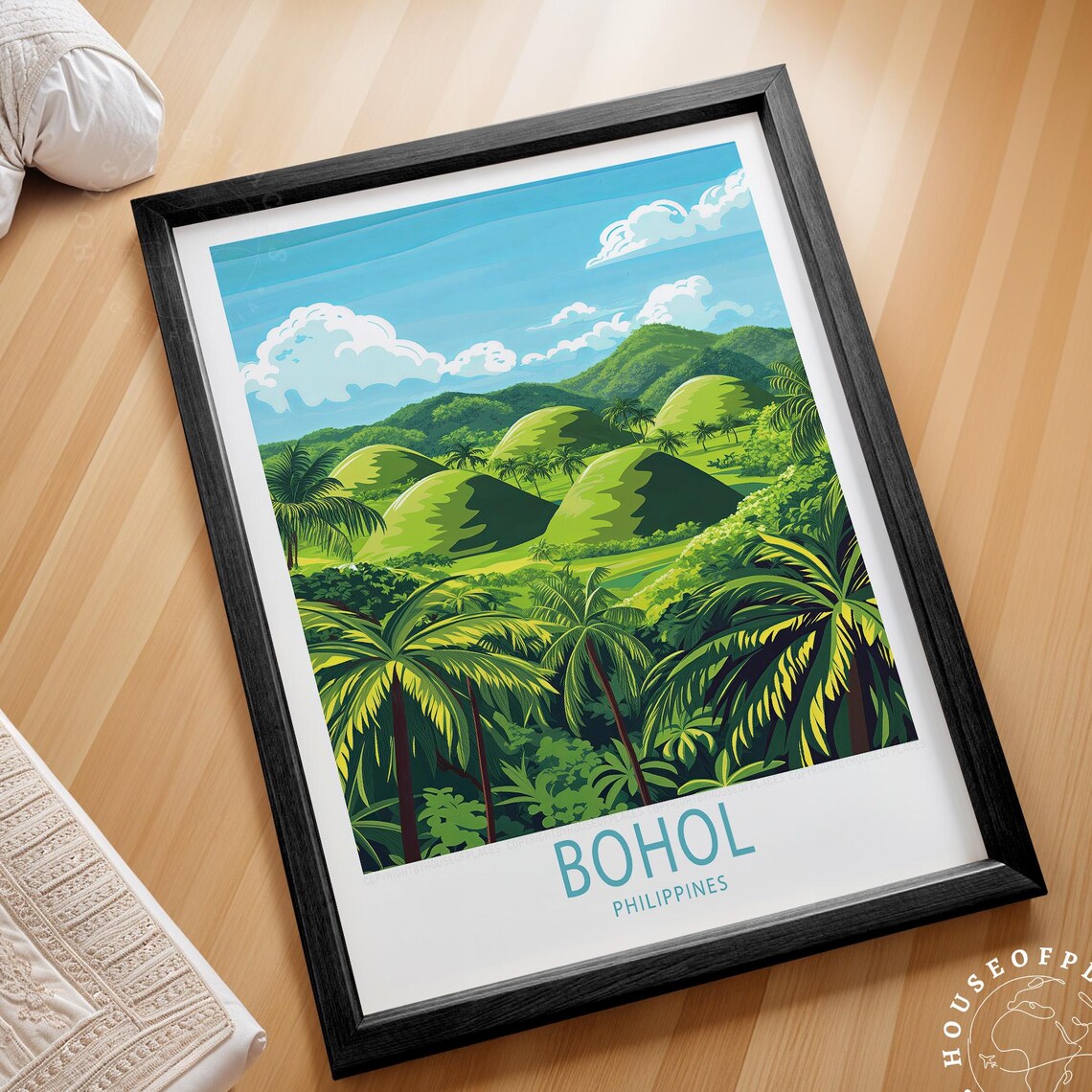 Bohol Philippines Chocolate Hills Palms Tropical Travel Poster