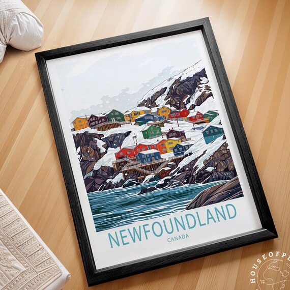 Newfoundland Canada Colorful Cliff Houses Winter Seascape Poster